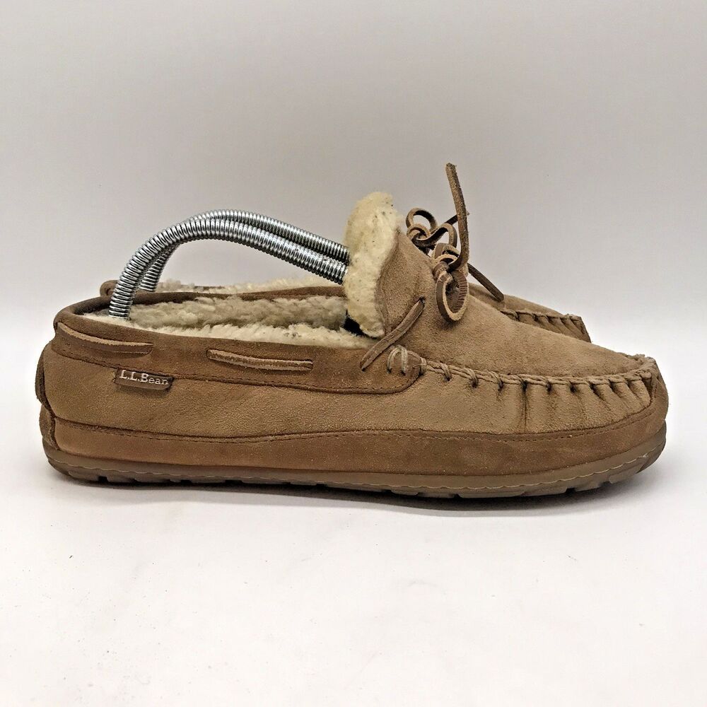 L.L. Bean 264593 Wicked Good Sherpa Lined Slippers Men's 8M Chestnut Moccasins
